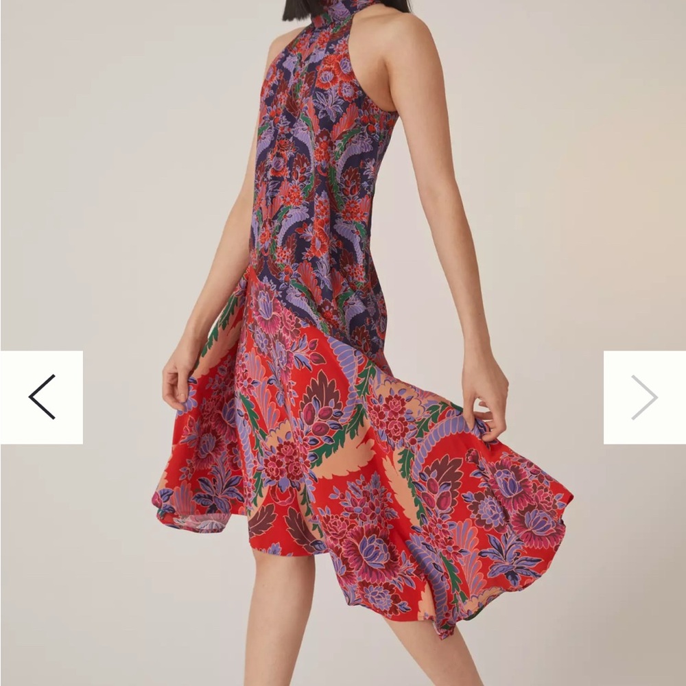 Anthropologie Asymmetrical Dress - Red and Purple Floral